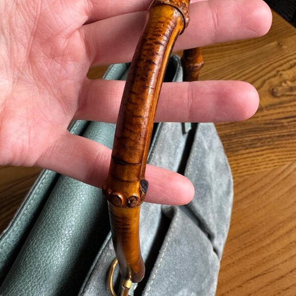 Vintage Gucci 2-Way Top Handle Crossbody Bag in Light Teal Suede - Picture 14 of 16